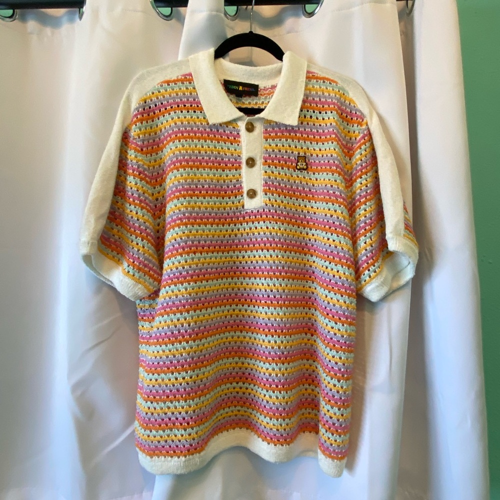 Teddy Fresh Cream Collar Multicolor Crochet Polo 2XL